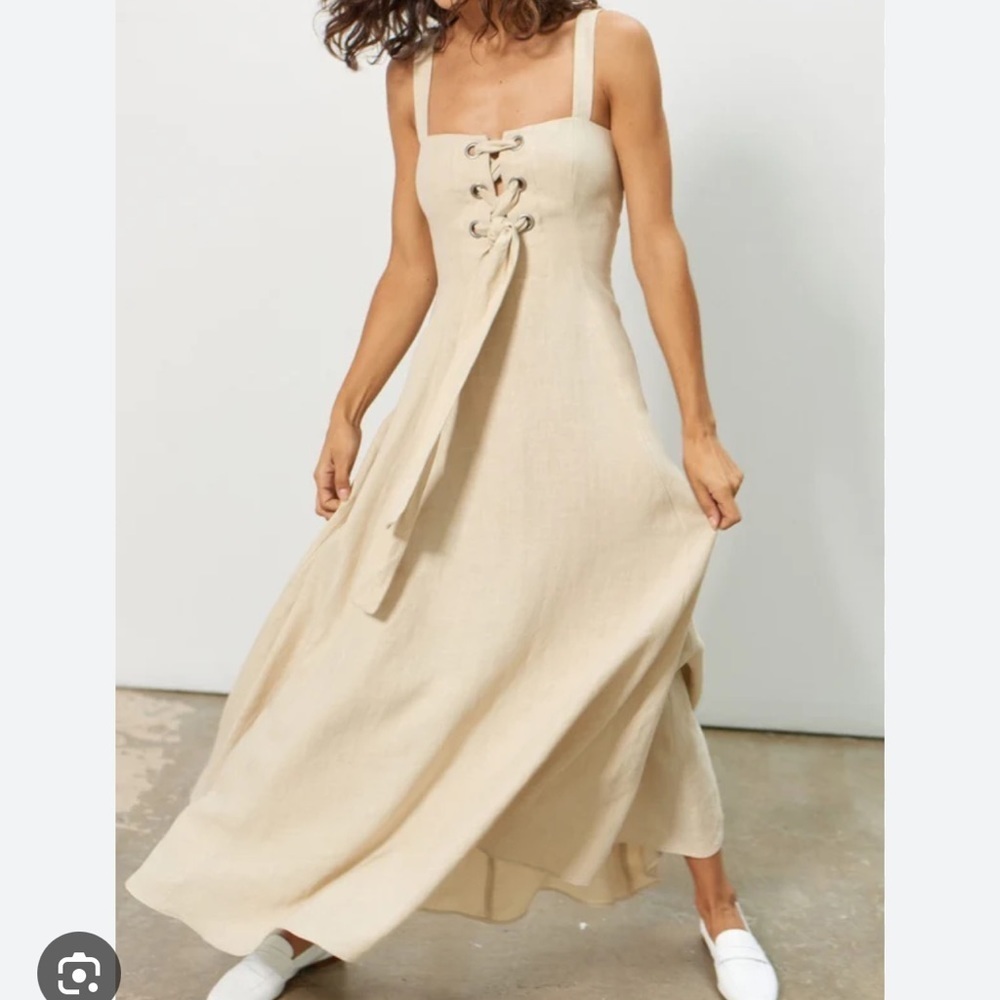 Mara Hoffman MEI 100% Hemp Cream Lace Up Sleeveless Full Skirt Maxi Dress Size 6